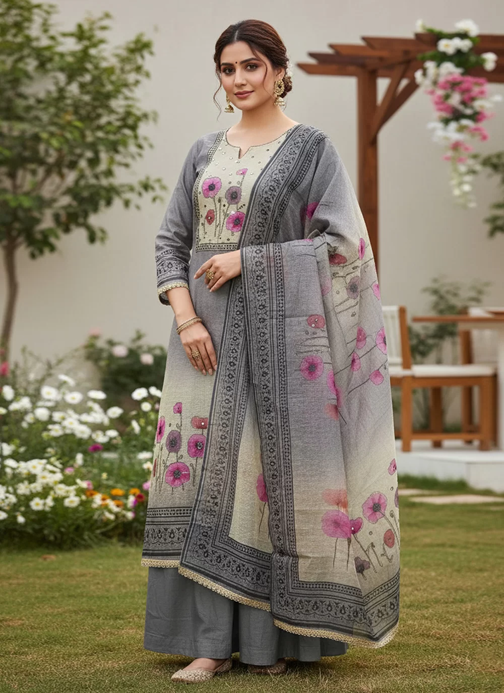 Green Cotton Printed Work Salwar Suit
